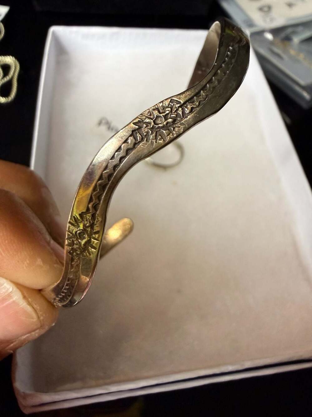 North Works Sunrays Sterling Silver Bangle Cuff Bracelet with Ring - Picture 3 of 7